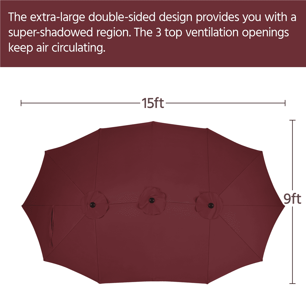 Renwick 15 FT Twin Patio Parasol with Crank Lift, Burgundy