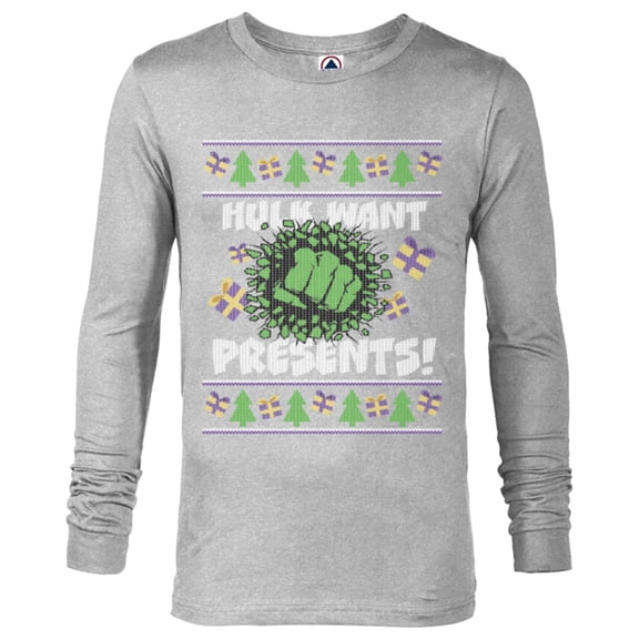 Marvel Hulk Smash Presents Holiday - Long Sleeve T-Shirt for Men - Customized-Athletic Heather