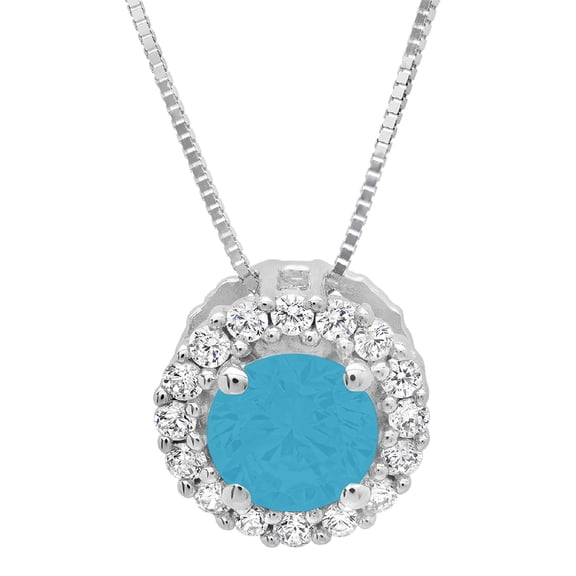 1.24 ct Brilliant Round Cut Halo Simulated Turquoise 14k White Gold Pendant with 16" Chain