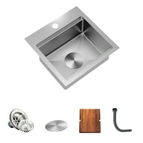 TORVA Drop-in Bar Sink, 15x15 inch RV Kitchen Sink,16 Gauge Stainless Steel Topmount Single Bowl Sink with Cutting Board - 6 Inches Deep Bar/Prep Basin