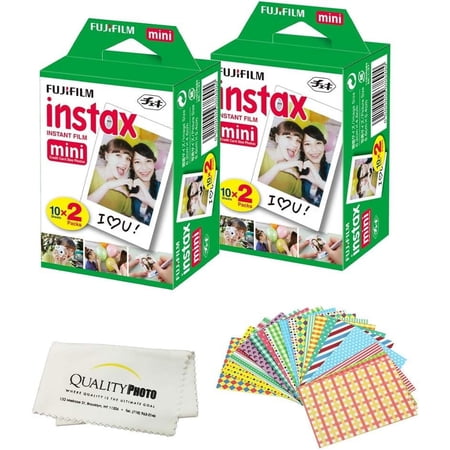 Fujifilm INSTAX Mini Instant Film 4 Pack 40 SHEETS (White) For Fujifilm Mini 8 Cameras Bundled with custom instax FRAME STICKERS and Quality Photo Microfiber Cloth for mini 8 lens