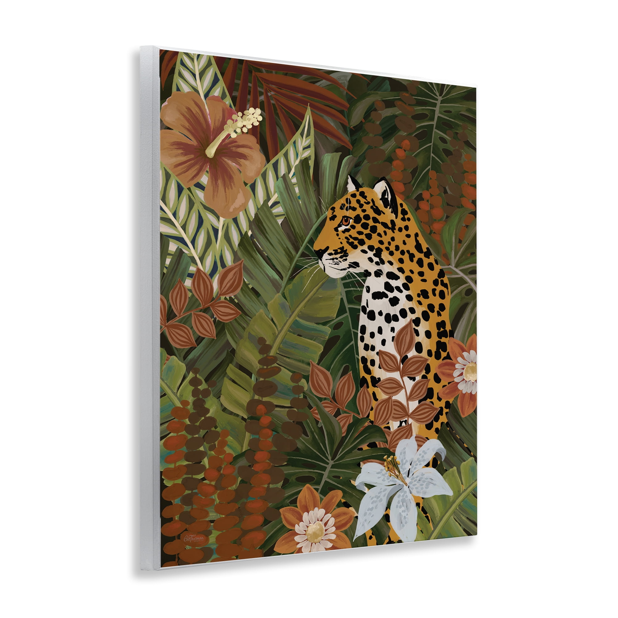 Stupell Industries Hibiscus Jungle Leopard Animals Painting Unframed Art Print Wall Art, 11 x 14