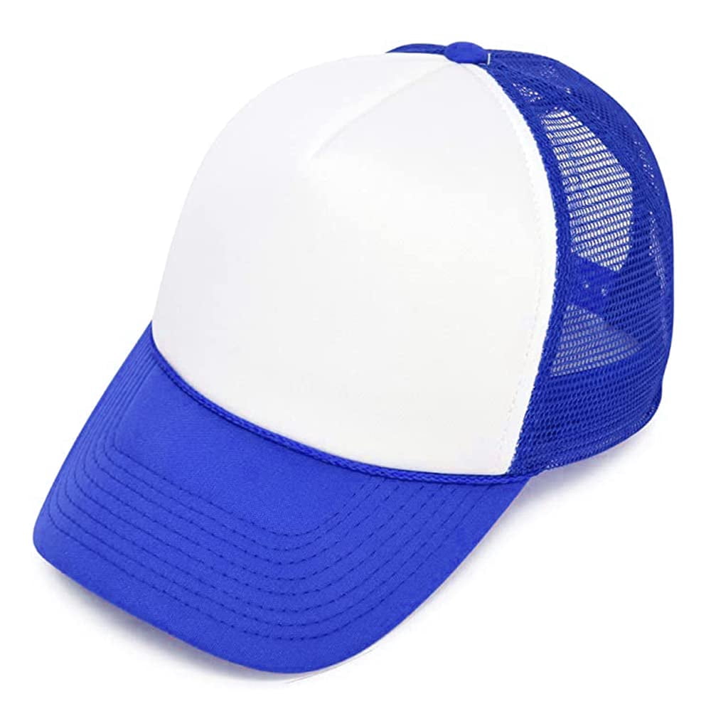 MR.R Sublimation Blank Polyester Mesh Cap Mesh Hat Two Tone Trucker Summer Mesh Cap with Adjustable Snapback,Blue,6 Pieces per Pack