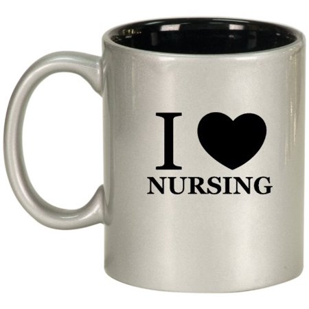 

Silver Ceramic Coffee Tea Mug I Love Nursing