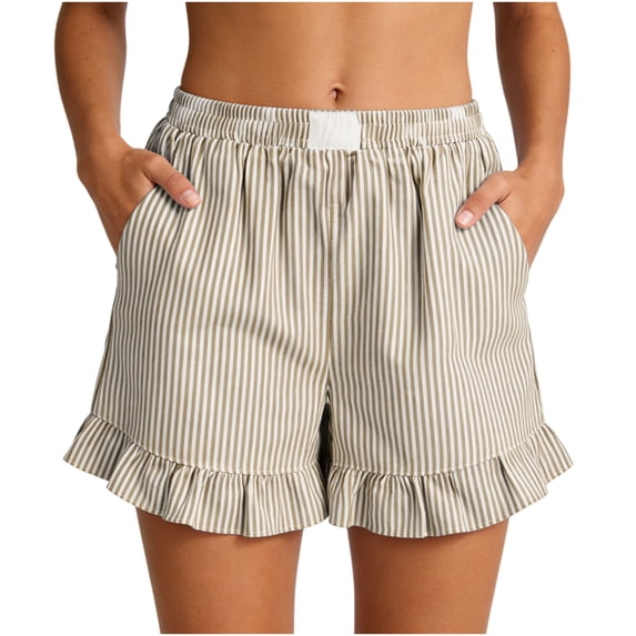 fheaev Linen Beach Shorts for Women with Lace Trim Drawstring Pockets Elastic Waist Loose Fit Casual Summer Wear S-XL