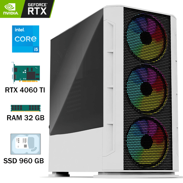 CPU Gamer Intel i5 13400F RTX 4060 TI Intel RAM 32GB DDR4 SSD 960GB RTX 4060TI 500W 80+