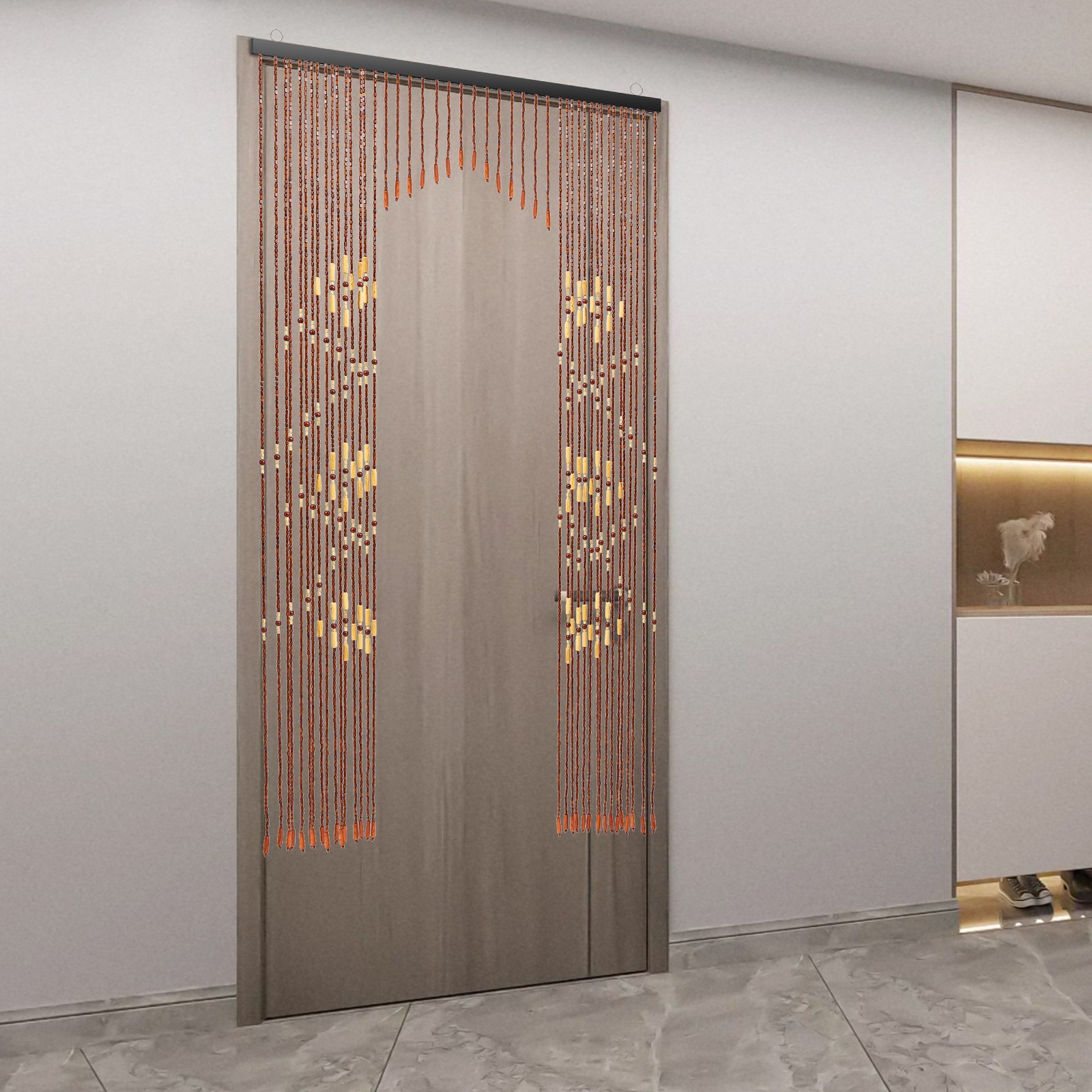 32 Lines 90*175cm Bamboo Bead Curtain Coffee Wooden Curtain String Door Curtains Beaded for Bedroom Doors Bathroom Doors