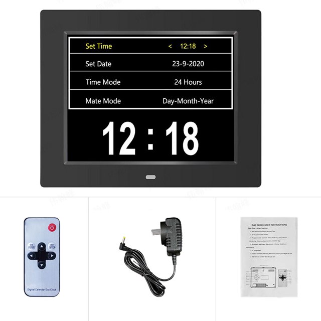 Reloj despertador digital LED de pantalla grande con calendario Recordatorio electrónico de tiempo de escritorio para ancianos Enchufe de EE. UU., Negro seitruly HA001407-02B