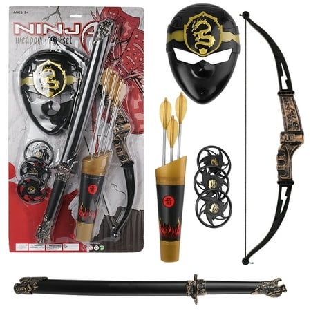 Kids Warrior Pretend Role Play Costume Set with Mask, Sword, Archery Bow and Arrow for Halloween