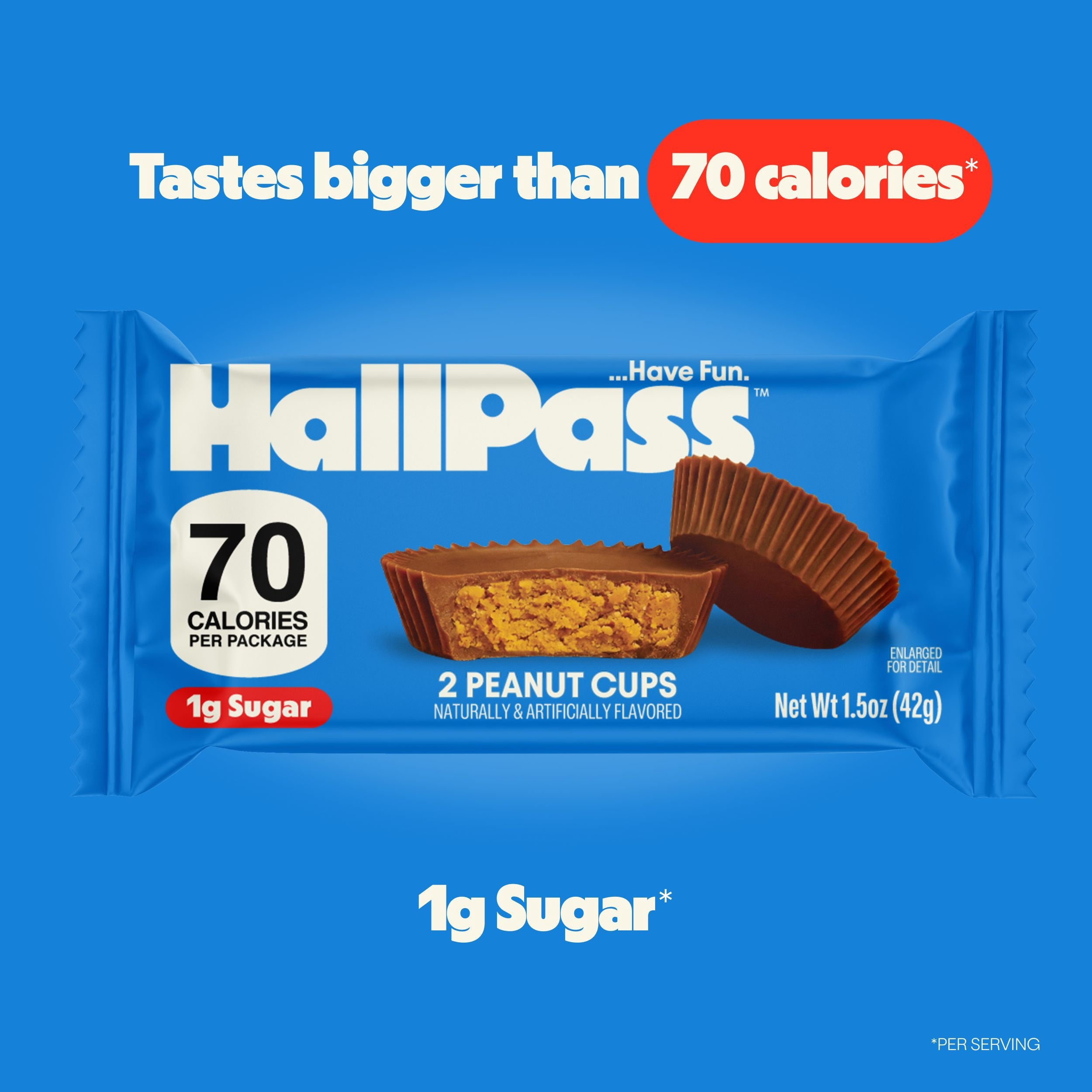 HallPass Peanut Cups Pack, 1.5 oz – Sweet and Salty Chocolatey Peanut Candy, 70 Calories and 1g Sugar per Serving