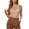 thumbnail image 6 of Ahabrexf Women Mock Neck Sheer Mesh Long Sleeve Top, See Through Slim Fit Solid Color High Stretch Layering Shirt for Club Daily Casual Outfits, 6 of 6