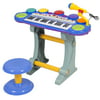 Musical Kids Electronic Keyboard 37 Key Piano W/ Microphone, Synthesizer, Stool, Records and Playbacks Music Blue