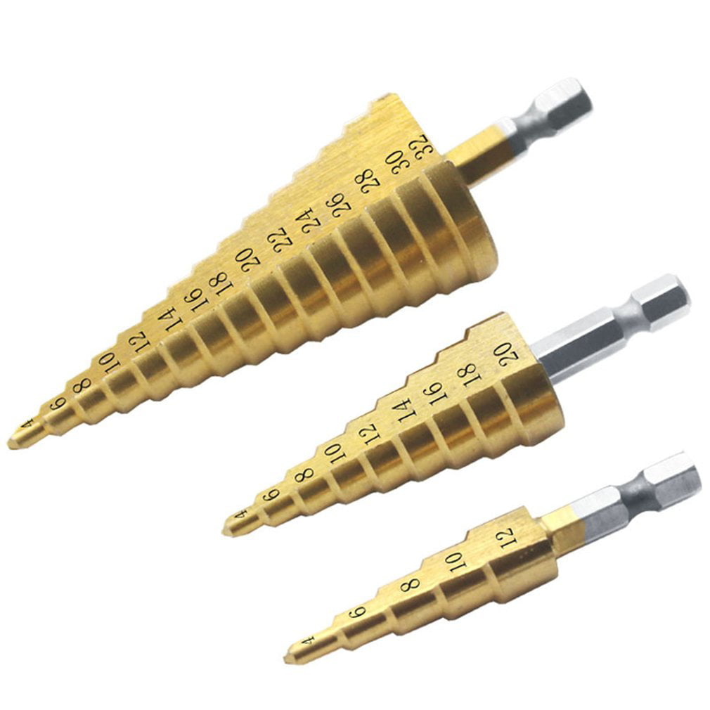 Details about   3pcs HSS Spiral Groove Step Drill Bit Set Rotary Metal Reamer Hole Cutter Tools 