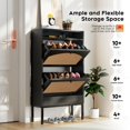 thumbnail image 3 of Shoe Storage Cabinet with 2 Flip Drawers, 31.5" Slim Freestanding Shoe Rack with USB Ports & Outlets, Rattan Style Organizer for Entryway or Hallway - Black, 3 of 6