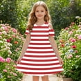 thumbnail image 4 of Annhoo Girls off the Shoulder Dresses Crew Beck Short Sleeve A-Line Striped Loose Casual Comfy Dresses 3-14 Years, 4 of 8