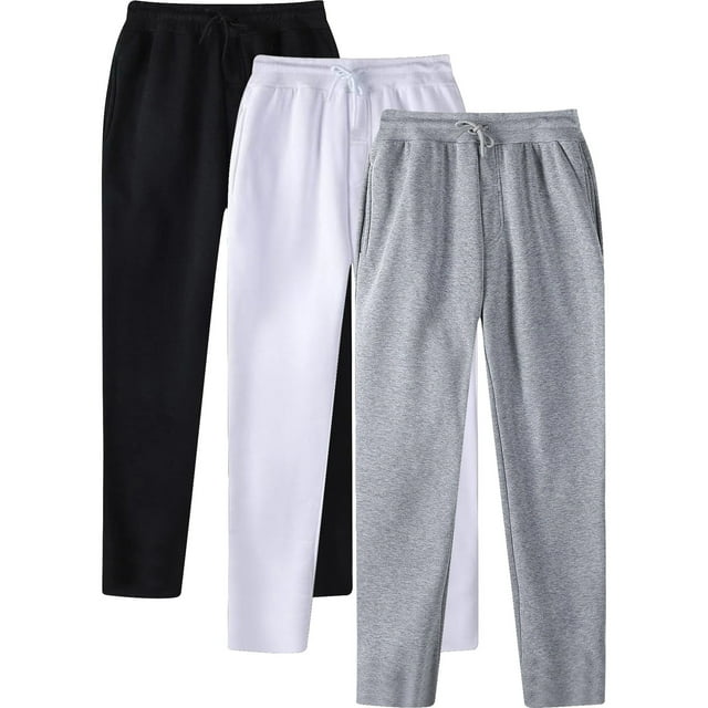 AherBiu 3pcs Sweatpants For Men Fleece Straight Leg Drawstring Elastic Waisted Athletic Pants With Pockets Workout Gym Trousers