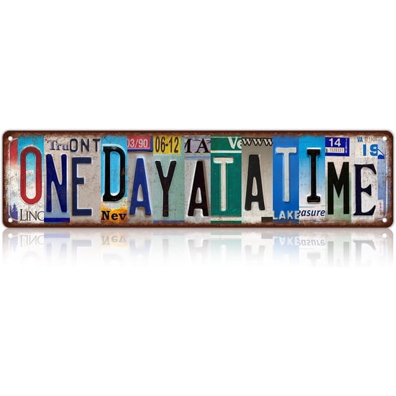 Vintage One Day At A Time Wall Decor Street Signs Home Bar Coffee Metal Tin Signs 16 x 4 Inches