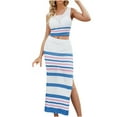 thumbnail image 3 of XuJwPNcy Women 2 Piece Outfits Crochet Hollow out Skirt Set Slim Crop Top and High Waist Split Maxi Skirt Knit Beach Set, 3 of 7