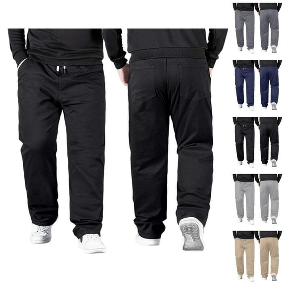 Mens Pants Casual Big And Tall 2026 High Elastic Waist Drawstring Stretch Straight Leg Loose Fit Trousers with Pockets