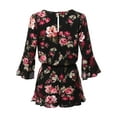 thumbnail image 2 of FashionOutfit Women's Floral Print Deep V-Neck 3/4 Ruffle Sleeve Romper Jumpsuit, 2 of 4