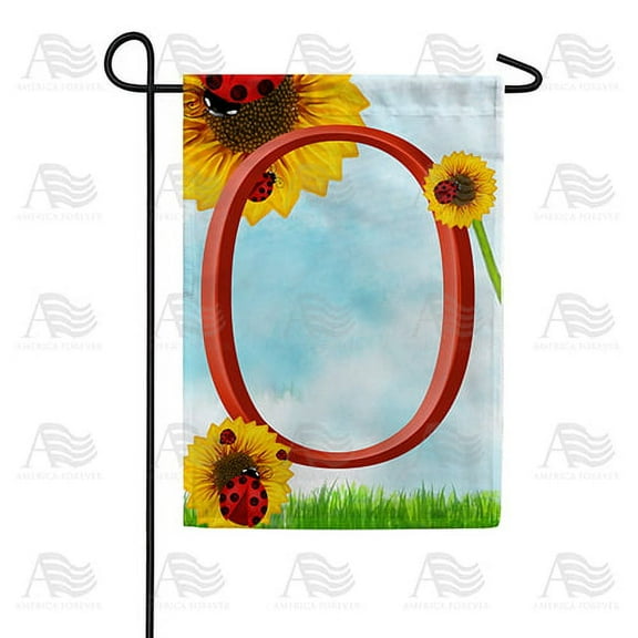 America Forever Summer Sunflower Ladybugs Monogram Garden Flag Letter O 12.5 x 18 inches Yellow Floral Spring Double Sided Vertical Outdoor Yard Lawn Decorative Yellow Hello Sunshine Garden Flag