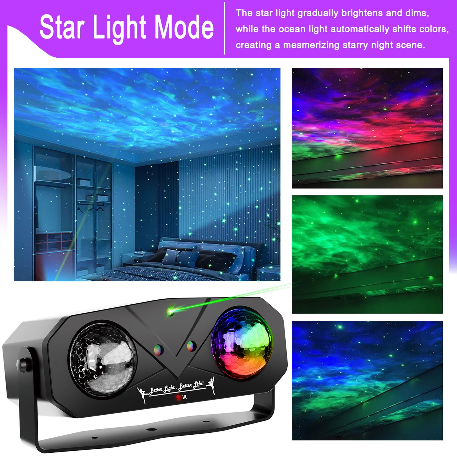 Party Light Disco Ball Light Dj Light Disco Light Ocean Light Star Light Projector Dance Light Sound Activated with Remote Control Stage Light Strobe Light for Parties KTV Christmas Halloween Décor