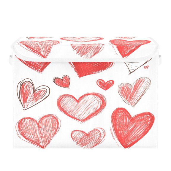Storage Box With Lid 16.5x12.6x11.8In Foldable Stacked Household Storage Box Beautiful Red Love