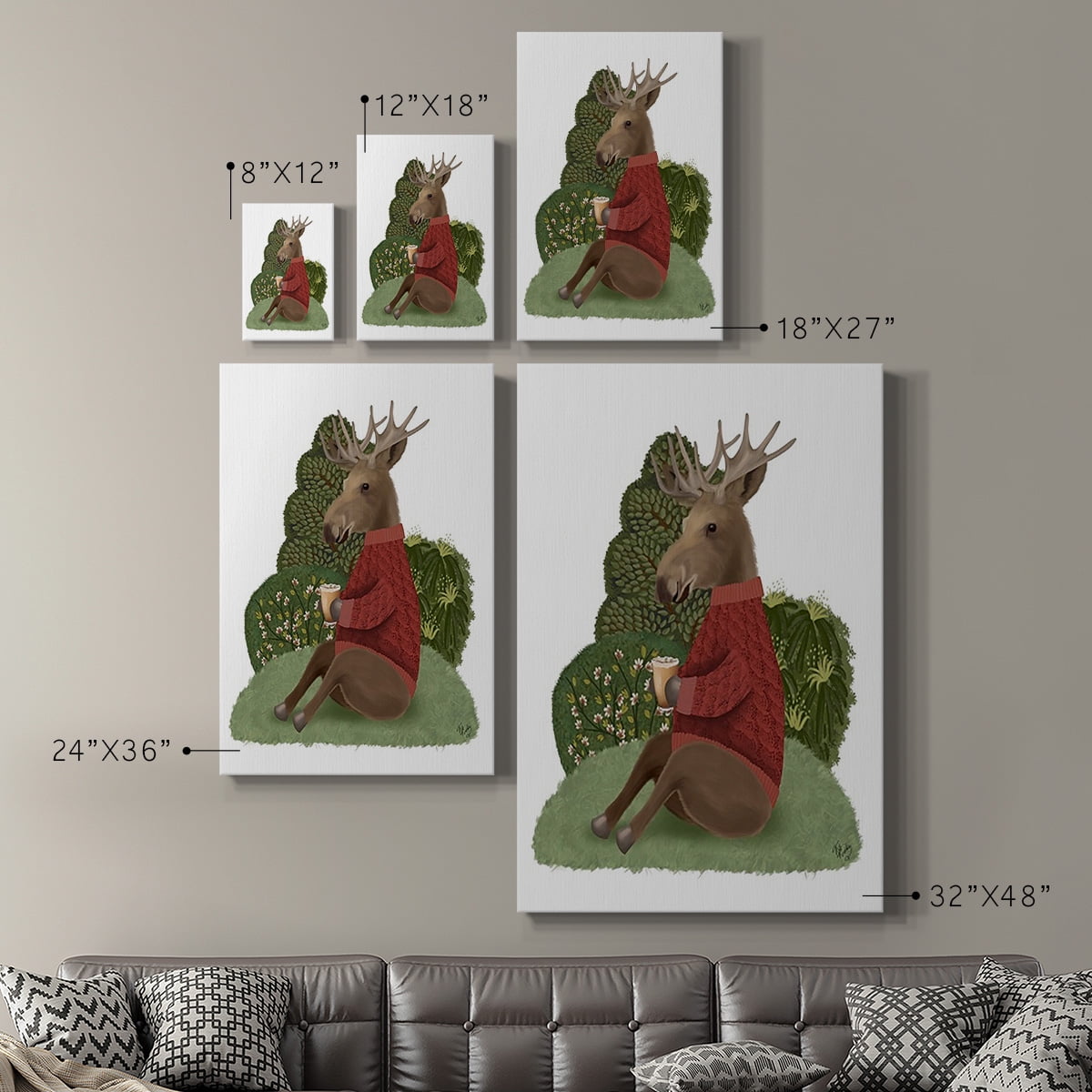 Latte Moose in Sweater Premium Gallery Wrapped Canvas - Ready to Hang