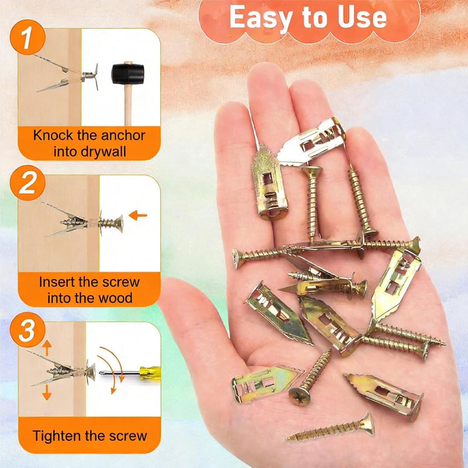 Drywall Expansion Anchors + High Strength Zinc Screws Kit, Self Drilling Drywall Anchors with Screws Kit, Suitable for Any Scenario