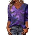 thumbnail image 2 of Halloween Shirts for Women Pumpkin Candy Graphic V-Neck Fall Tees Ghost Print 3/4 Sleeve Spooky Scary Tops 2XL, 2 of 6