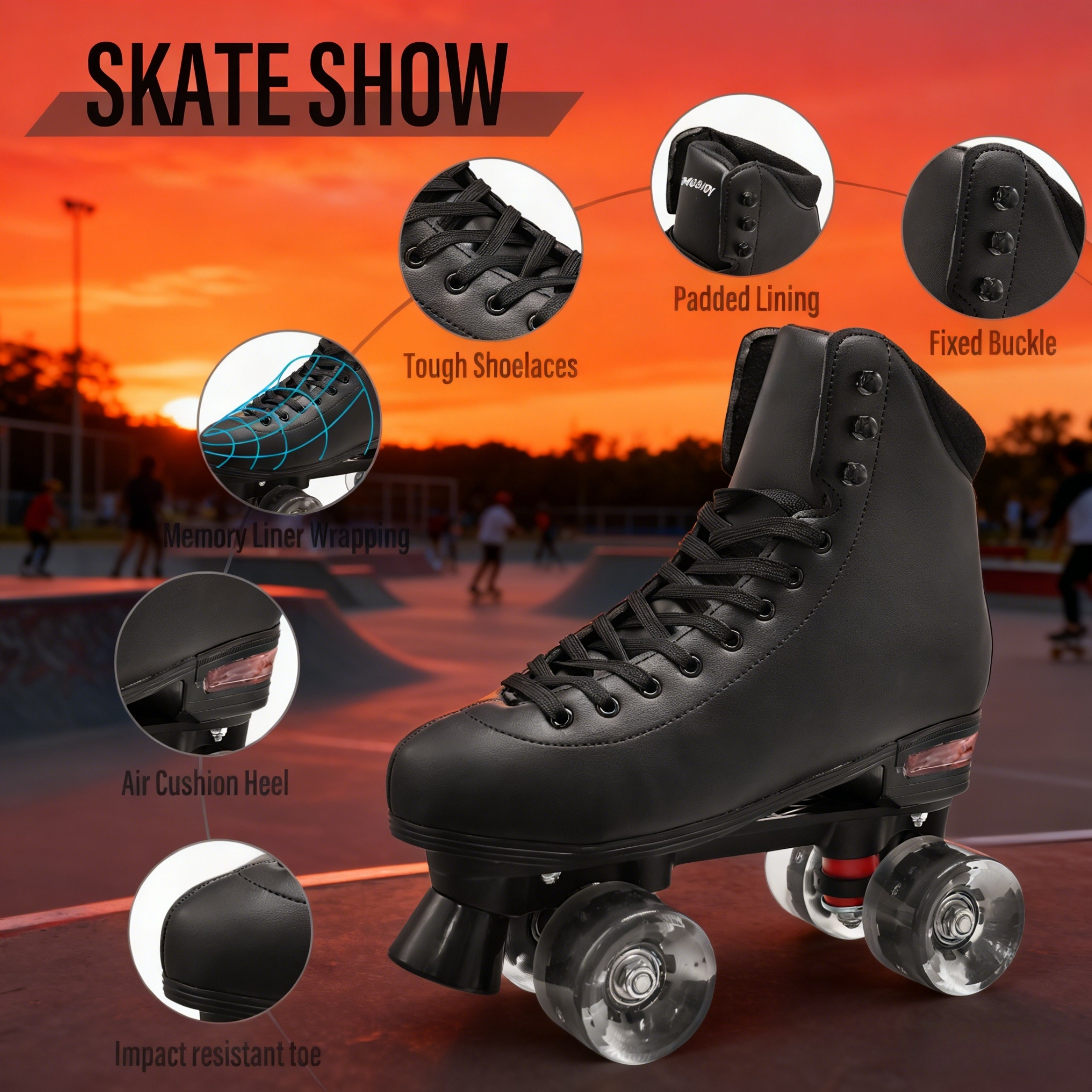 JZY Quad Roller Skates with Light-Up Wheels,High-Top Design for Women, Men & Teens
