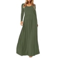 thumbnail image 2 of ZHOGXU Women's Casual Dress Long Sleeve Round Neck Solid Color Comfortable Relaxed Fit Stretchy Dresses For Daily Wear Home Beach,Army Green,L, 2 of 9