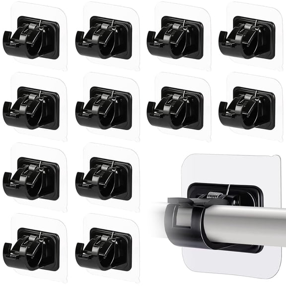 12PCS Self Adhesive Curtain Rod Bracket, Transparent Nail Free Adjustable Curtain Pole Holder, No Drill Towel Rod Fixing Brackets for Home Bathroom Kitchen Hotel