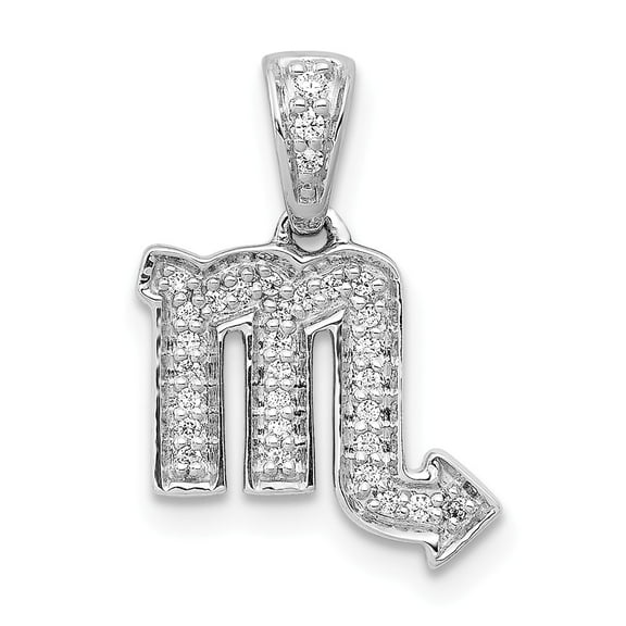 14K White Gold Charm Pendant Diamond Round Scorpio