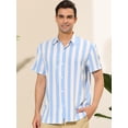 thumbnail image 2 of INSPIRE CHIC Camisa a rayas para hombre, manga corta, color block, con botones, playera de playa Azul claro L, 2 of 6