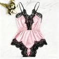 thumbnail image 6 of MOJOGO Lace Romper for Women Satin Deep V High Cut Sleep Bodysuit Soft Thin Strap Nightwear Pink S, 6 of 6