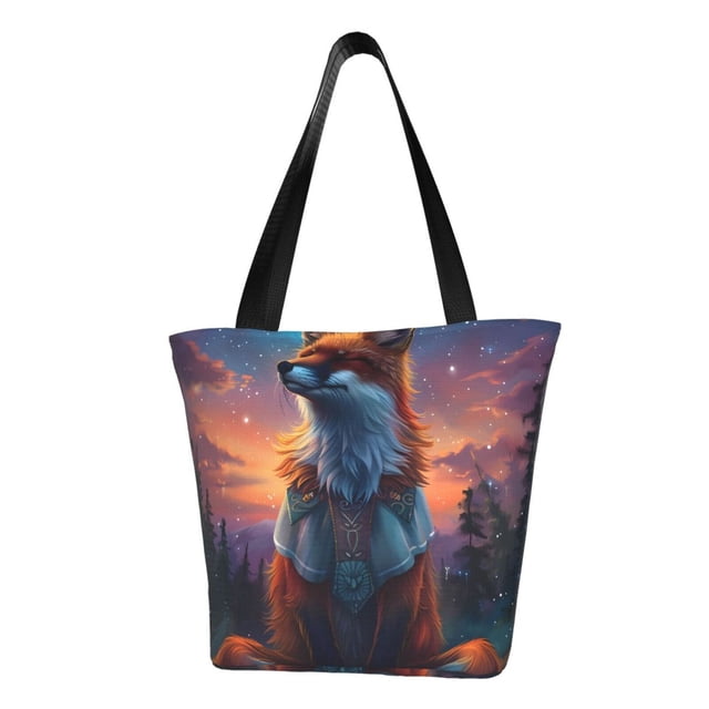 Disketp Starry Sky Meditating Fox for Women’s Casual Shoulder Tote Bag Cross-body Handbags for Shopping, Travel and Daily Use