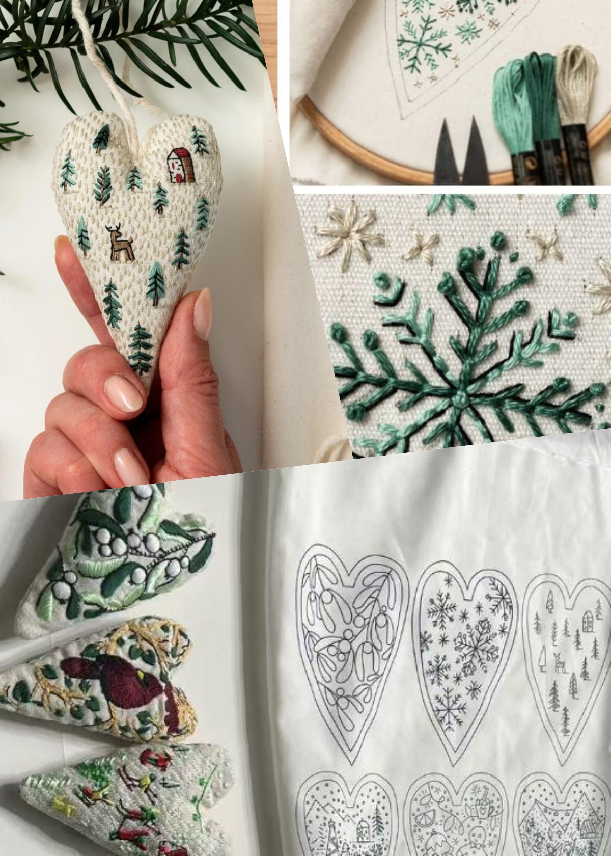 Embroidery Christmas Ornament Kits, Hand Embroidery Tree Hanging Ornament, DIY Heart Embroidery Christmas Decoration Cross Stitch Kit with Needles