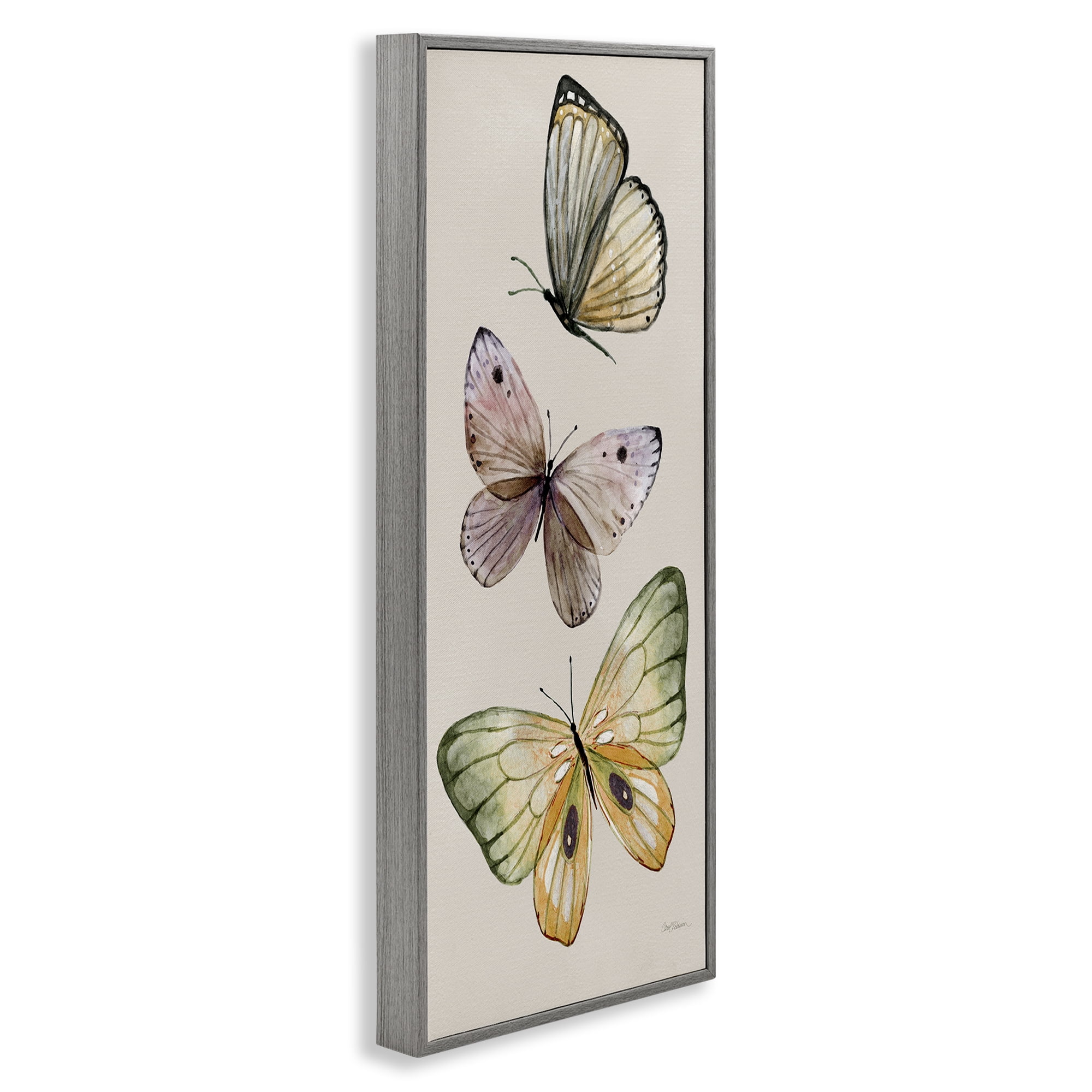 Stupell Industries Fluttering Butterfly Trio Animals & Insects Painting Gray Framed Art Print Wall Art, 13 x 30