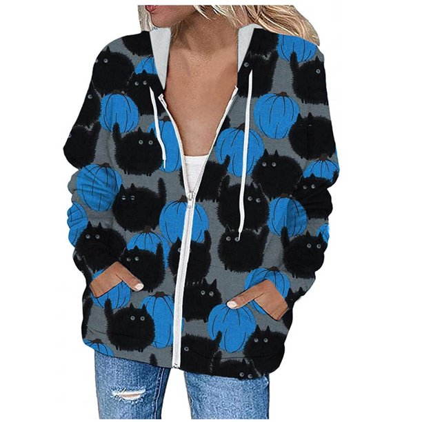 Blusa suelta de manga larga con estampado a la moda para mujer, sudadera informal con bolsillos y botones, sudadera con capucha Pompotops FGAJ18534