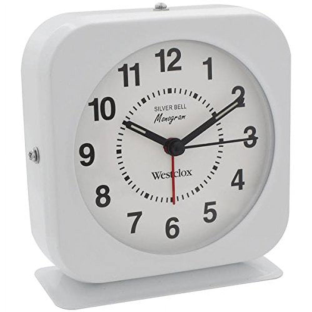 Westclox Analog QA Loud Alarm Clock with White Square Metal Case, 4.3W x 2D x 4.6H In.