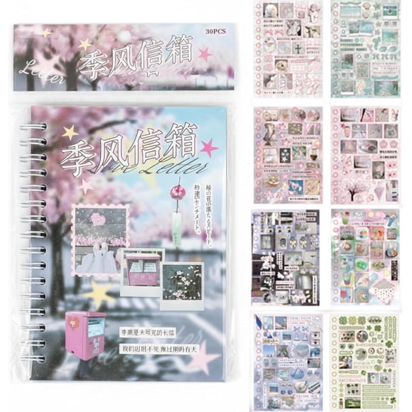Dreaming of Retro Style Sticker Book, 30-Page Japanese Retro Dreamcore Sticker with Frosted Glitter, Y2K Aesthetic Stickers Book for Journaling, Scrapbooking, DIY Decoration,A.