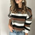 thumbnail image 2 of Fesfesfes Ladies Round Neck Sweater Long Sleeve Personality Fashion Striped Sweater Women Casual Loose Fall/Winter Sweater, 2 of 9