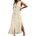 thumbnail image 1 of Kmbangi Robes d'Été Sans Manches pour Femmes Robe Longue Fendue avec Poches pour Plage Club Mode Urbaine, 1 of 9