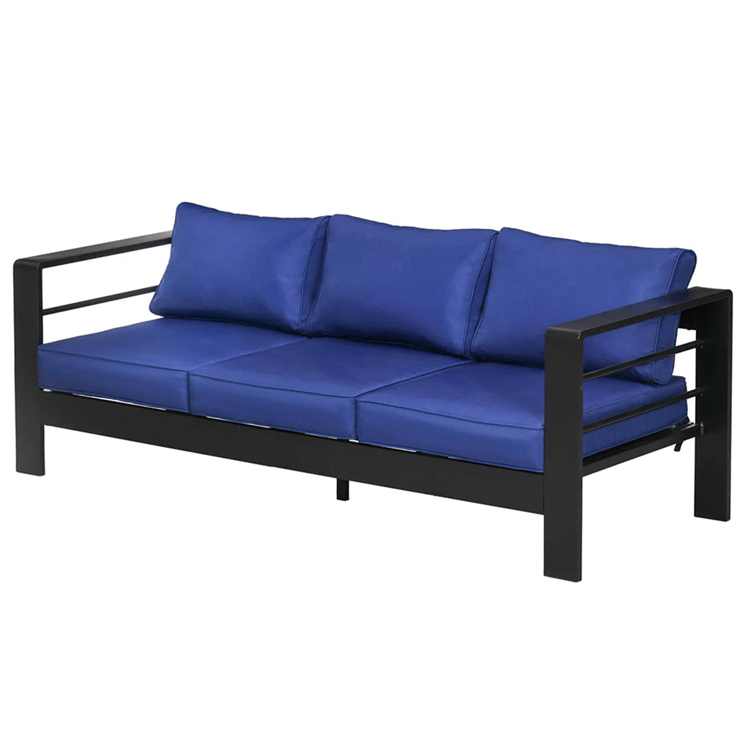 Demi Bonn Outdoor Loveseat Sofa Aluminum Patio Furniture with Wide Armrests, All-Weather Metal Outdoor Couch with Cushions, Blue