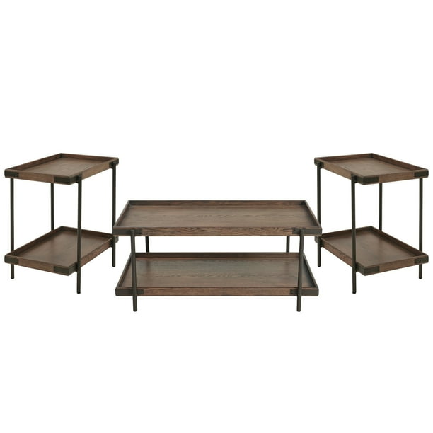 Bolton Furniture Kyra 3Piece Oak and Metal Living Room Set with Two 27