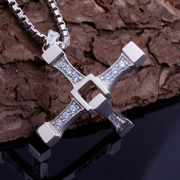 14K White Gold Solid Big Size Cross Pendant Necklace 60cm Length Men Neck Hanging Jewelry