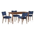 thumbnail image 1 of Bonito Blue Velvet 5-piece Transitional Style Dining Set in Walnut Wood Finish, 1 of 12