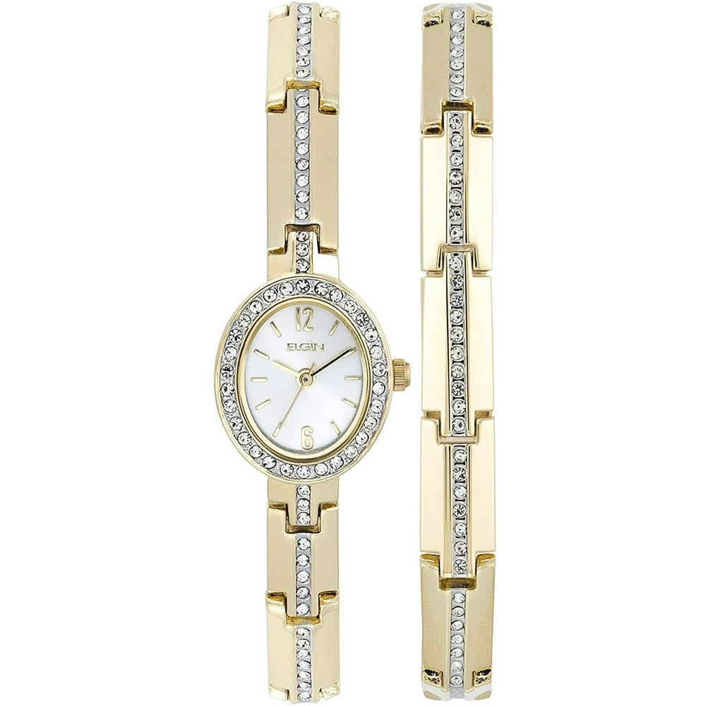 Elgin Women's Crystal Accented Dress Watch and Bracelet Set