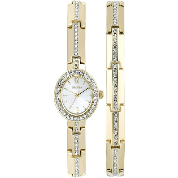 Women's Crystal Accented Dress Watch and Bracelet Set - EG8089ST-1